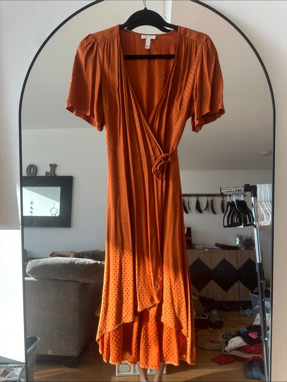 Leith Burnt Orange Satin Wrap High-Low Dress
